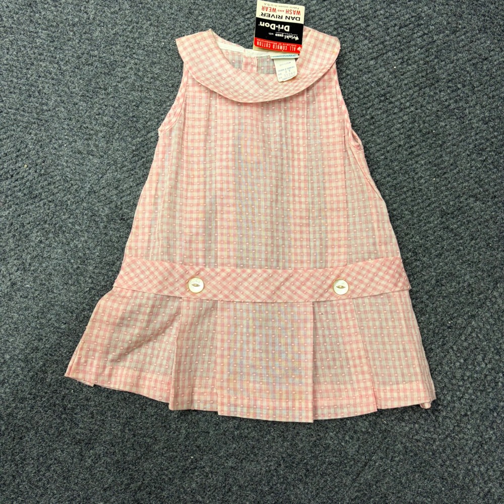 Vintage Nannette Pink Gingham Swiss Dot Dress Dan River Cotton 3T NWT USA Made